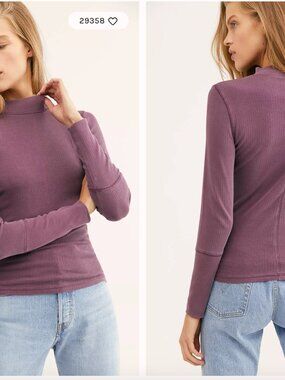 FP Rickie Ribbed Mock Neck Long Sleeve Top - Plum